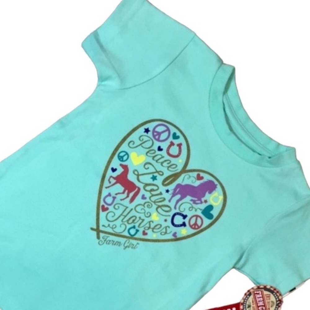 Farm Girl 24 Month Mint Green Peace Love & Horses Short Sleeve Crewneck Tee